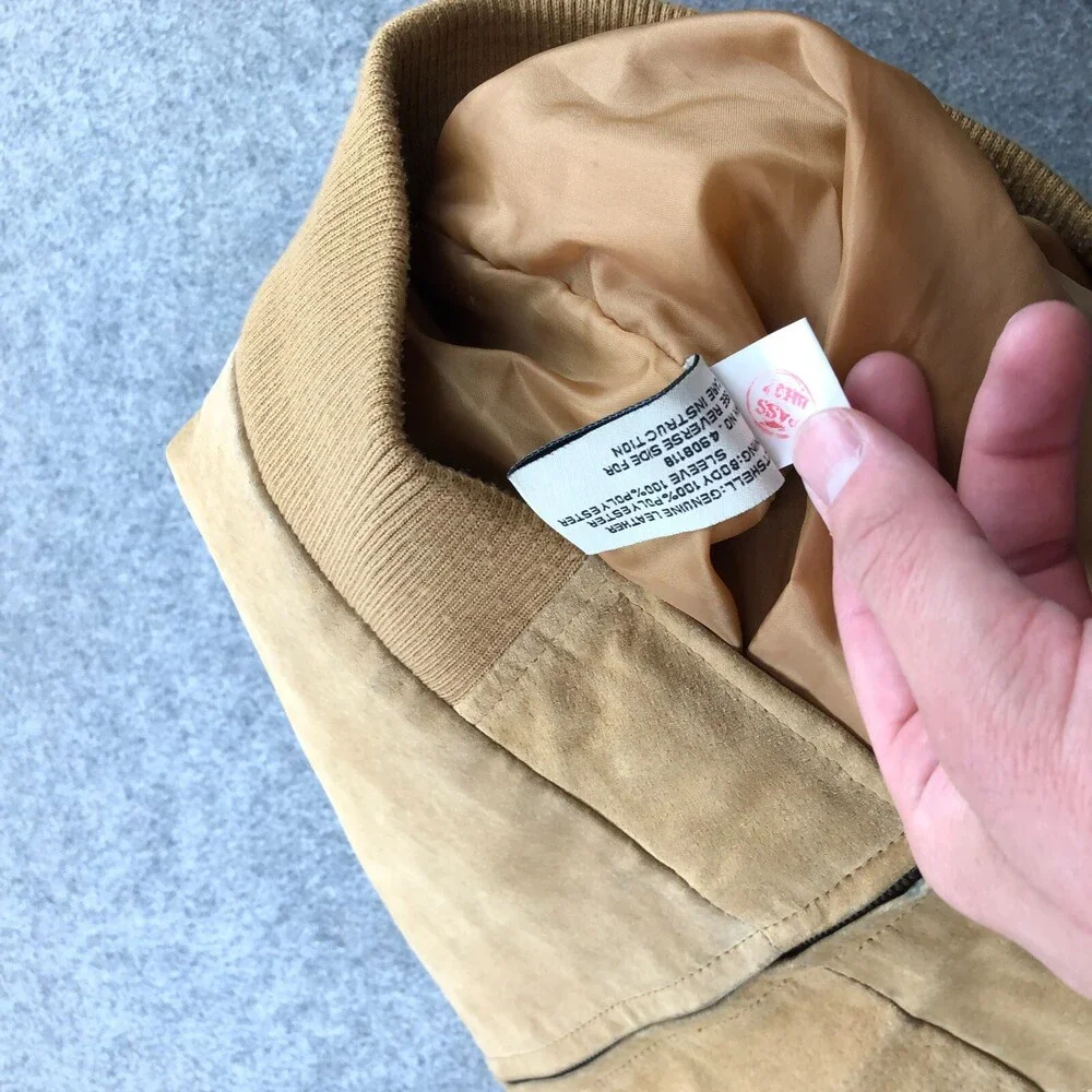 Boston Harbor Jacket Mens XL Beige Leather Bomber Zip Lined - Picture 11 of 15